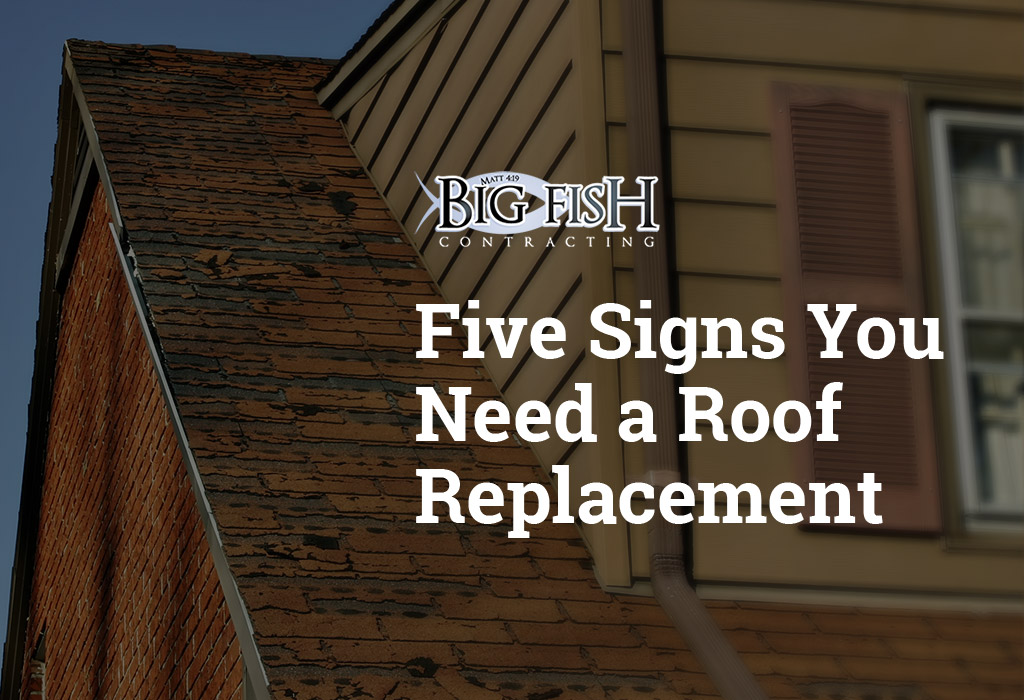 Graphic displaying the article title over an image of a roof in need of replacement