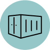 Line icon of shipping container on light blue circle