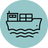 Line icon of boat on light blue background