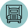 Line icon of semi truck on light blue circle